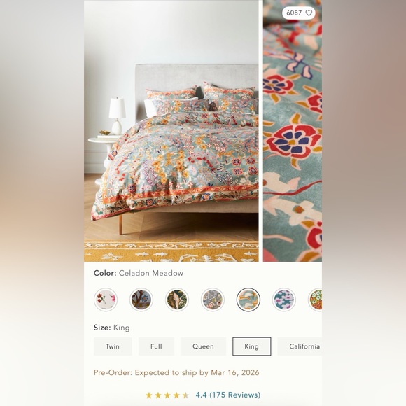 NEW Anthro Blue Jungle Multicolor Boho Queen / King Bedding Duvet & Sham Case - Picture 14 of 15